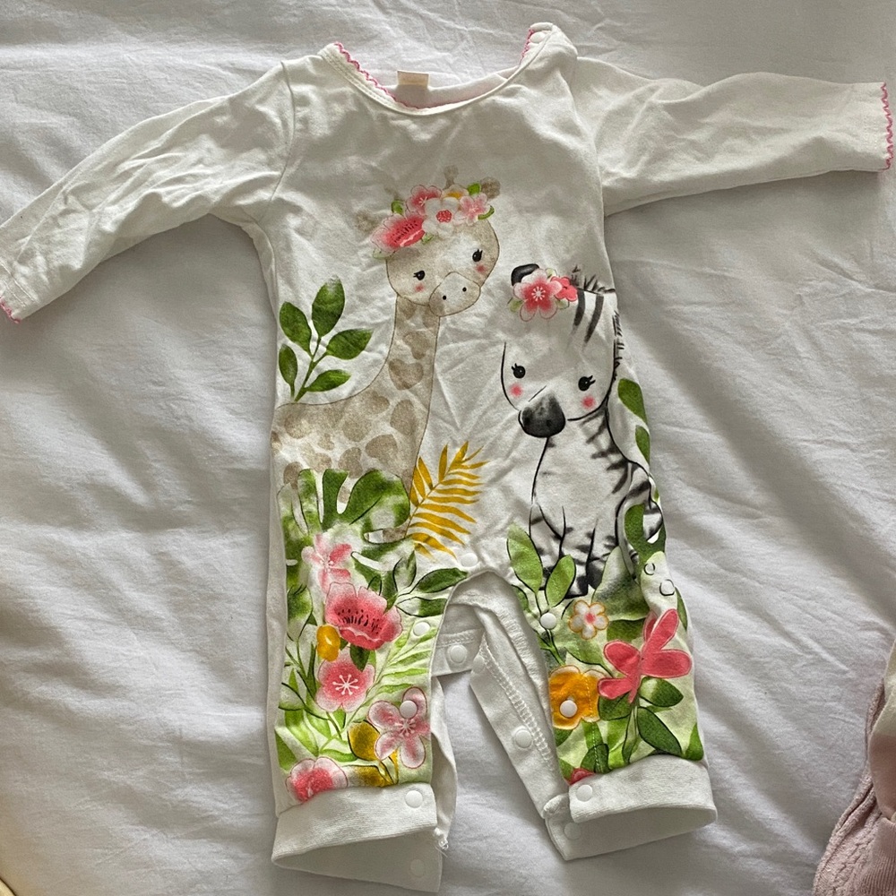 Baby Floral Giraffe & Zebra One-Piece Romper - White